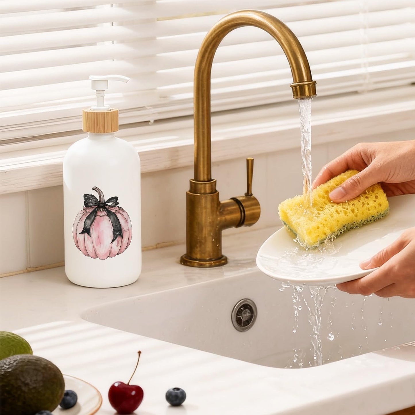 OuOvOwO Halloween Coquette Pink Pumpkin Glass Soap Dispenser