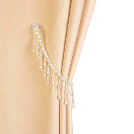 SUQ I OME 1 Pair Magnetic Pearl Curtain Tieback, Crystal Sheer Window Curtain Holder for Drapes, Home Office Bedroom (Tassels)