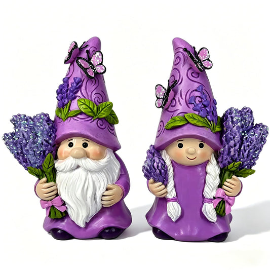HOHIN Lavender Dream Gnome Set, Spring Purple Swedish Tomte Elf Dwarf Figurines Indoor Home Decor Gnomes for Summer Display & Gift (Dreamy Lavender 2pcs1)