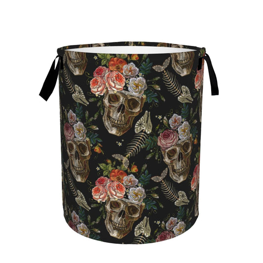 Halloween Sugar Skulls Laundry Basket,Vintage Roses Foldable Laundry Hamper Waterproof Oxford Cloth Tote Bag,Clothes Storage Bucket Decorative Toy Organizer For Bathroom Bedroom 16" x 20"