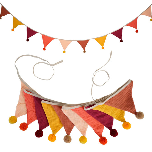 Fabric Bunting Banner, 2 Pack Handmade Neutral String Banner with Felt Ball Each 8.5 ft 10 Flags Nursery Wall Hanging Wedding Birthday Home Baby Shower Party Decoration Bunting (Orange 2 Pack)