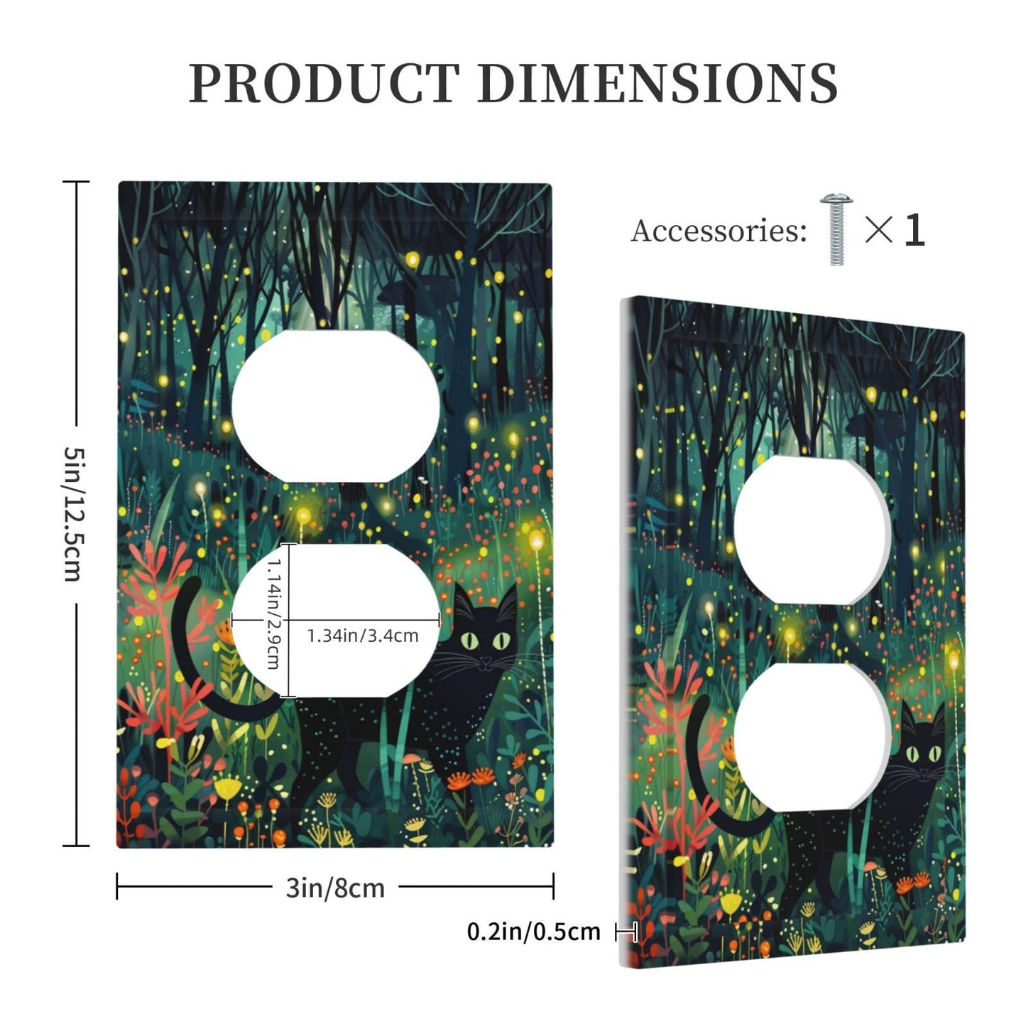 Labliqas Outlet Covers Forest Black Cat Fairy Firefly 1 Gang Duplex Light Switch Cover Plate Decorative Switch Plate Covers Electrical Socket Cover for Kids room Home Decor