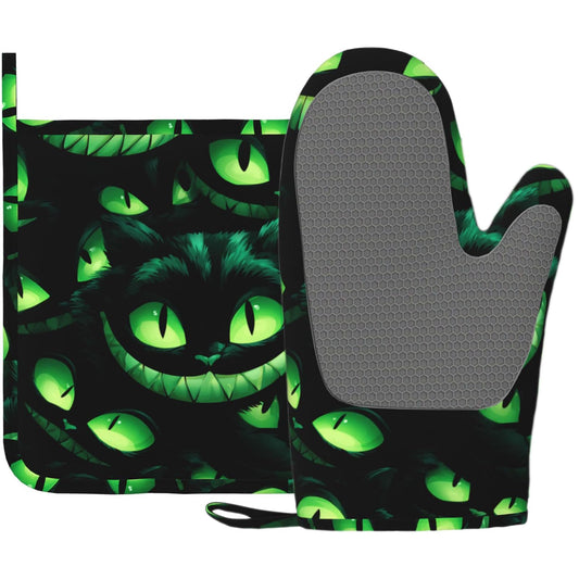 Halloween Ghost Face Heat-Resistant Oven Mitts and Pot Holder Smile Face Kitchen Non-Slip Silicone Cooking Microwave Gloves for BBQ Baking Grilling