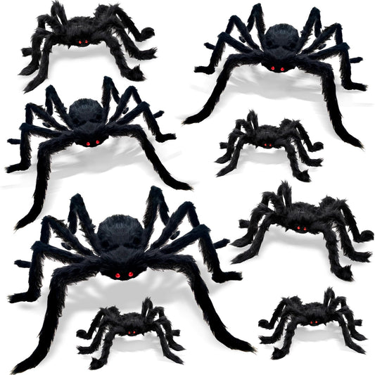 Hidreamz 8Pcs Giant Halloween Spiders Decorations Indoor Realistic Hairy Halloween Spiders Sets for Outdoor Yard Home Decor