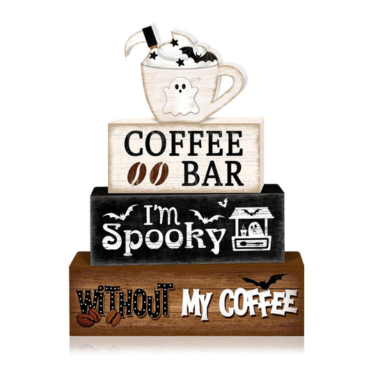 Britimes 4 Pcs Halloween Decorations for Home Coffee Ghost Table Decor Ghost Cup Tiered Tray Decorations Set Gift Rustic Farmhouse Tabletop Decor for Table & Home Office