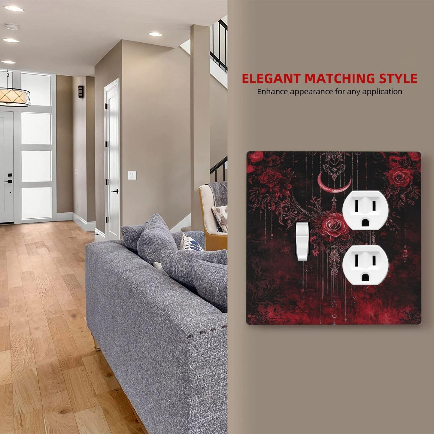 Annisrak Outlet Covers Gothic Red Rose Moon Dark Floral 1 Toggle 1 Duplex Switch Plate Covers Electrical Light Switch Cover Plate Decorative Wall Plate Socket Cover for living Room Home Decor
