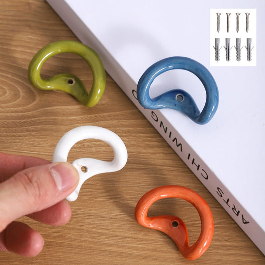 ATLZBLTCI Cute Decorative Hooks for Wall. Ceramic Boho Decorative Hooks for Hanging Things Suitable for bathrooms Towel Coat Key Purse Clothes 4 pcs.