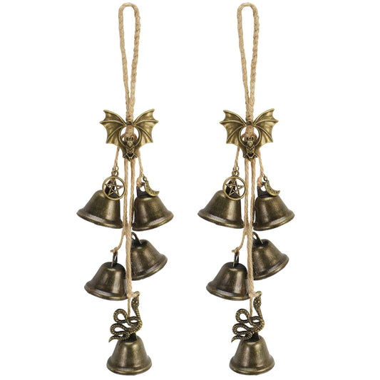 2 Pack Witch Bells for Door Protection-Gothic Bat&Snake Witchcraft Decor,Protection Bells with Pentagram,Wiccan Altar Supplies for Home,Spiritual Witchy Gifts for Pagan&Wicca Enthusiasts