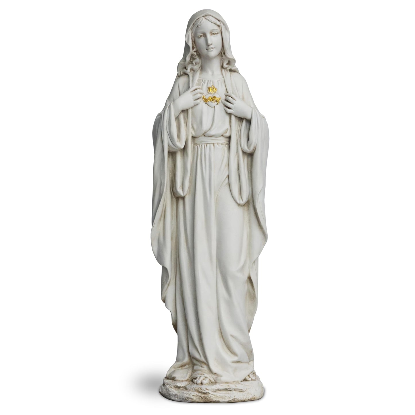 DevotedWalls 20.5" Garden Statue of Virgen Maria, Large Immaculate Heart of Mary Statue for Floor, Elegant White Virgin Mary Figurine for Yard,Symbol of Purity of Mother's Love
