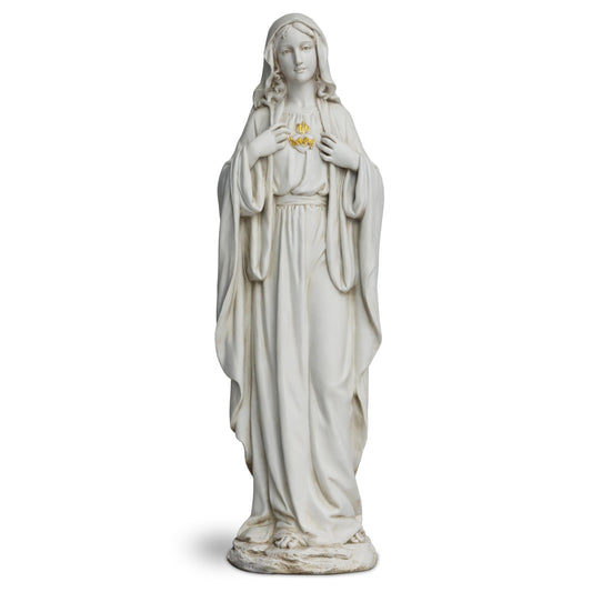 DevotedWalls 20.5" Garden Statue of Virgen Maria, Large Immaculate Heart of Mary Statue for Floor, Elegant White Virgin Mary Figurine for Yard,Symbol of Purity of Mother's Love
