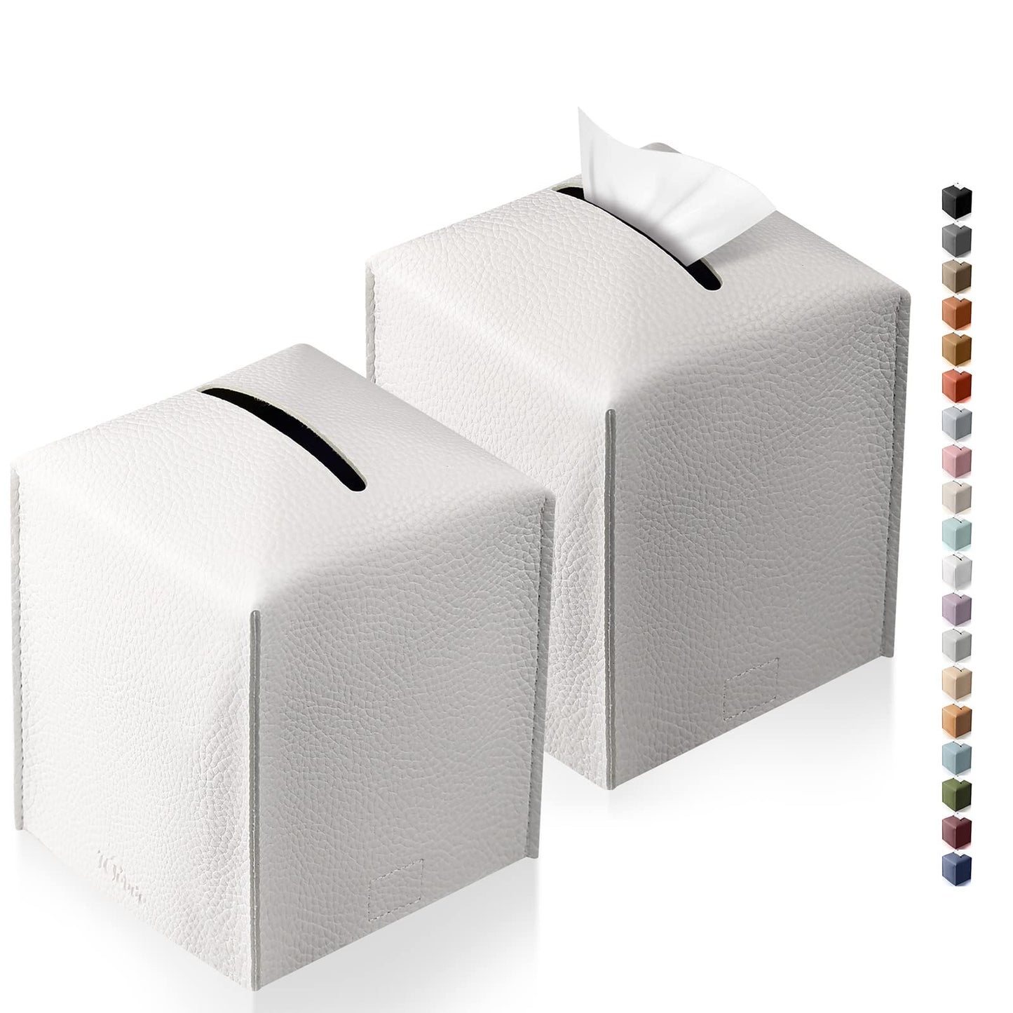 Tissue Box Cover, Tclouda, Modern PU Leather Square Tissue Box Holder for Creative Decorative, 2 Pack, Ideal for Bathrooms/Office/Car/Nightstand/Outdoor Tent/Dining Table, 5"X5"X5", Double White