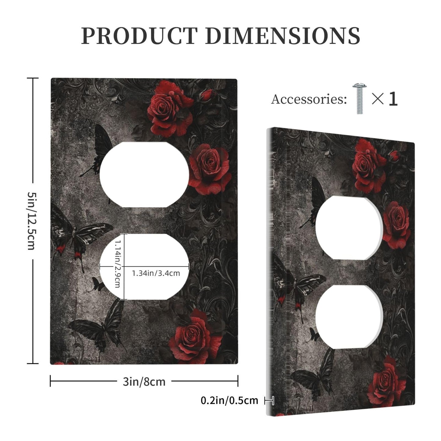 Naiqadnehz Outlet Covers Gothic Red Rose Black Butterfly Dark Floral 1 Gang Duplex Decorative Switch Plate Covers Electrical Socket Cover Light Switch Cover Plate For Cabin Office Decor