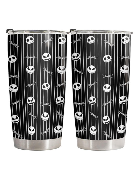fat mummy Gothic Skeleton Tumbler 20oz Stainless Steel Insulated Travel Mug Black White Striped Spooky Skull Pattern Halloween Aesthetic Cup Gifts for Fans Birthday