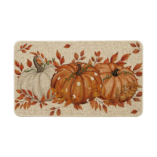 Artoid Mode Orange Dot Pumpkin Eucalyptus Fall Doormat, Autumn Home Decor Low-Profile Switch Rug Door Mat Floor Mat for Indoor Outdoor 17x29 Inch