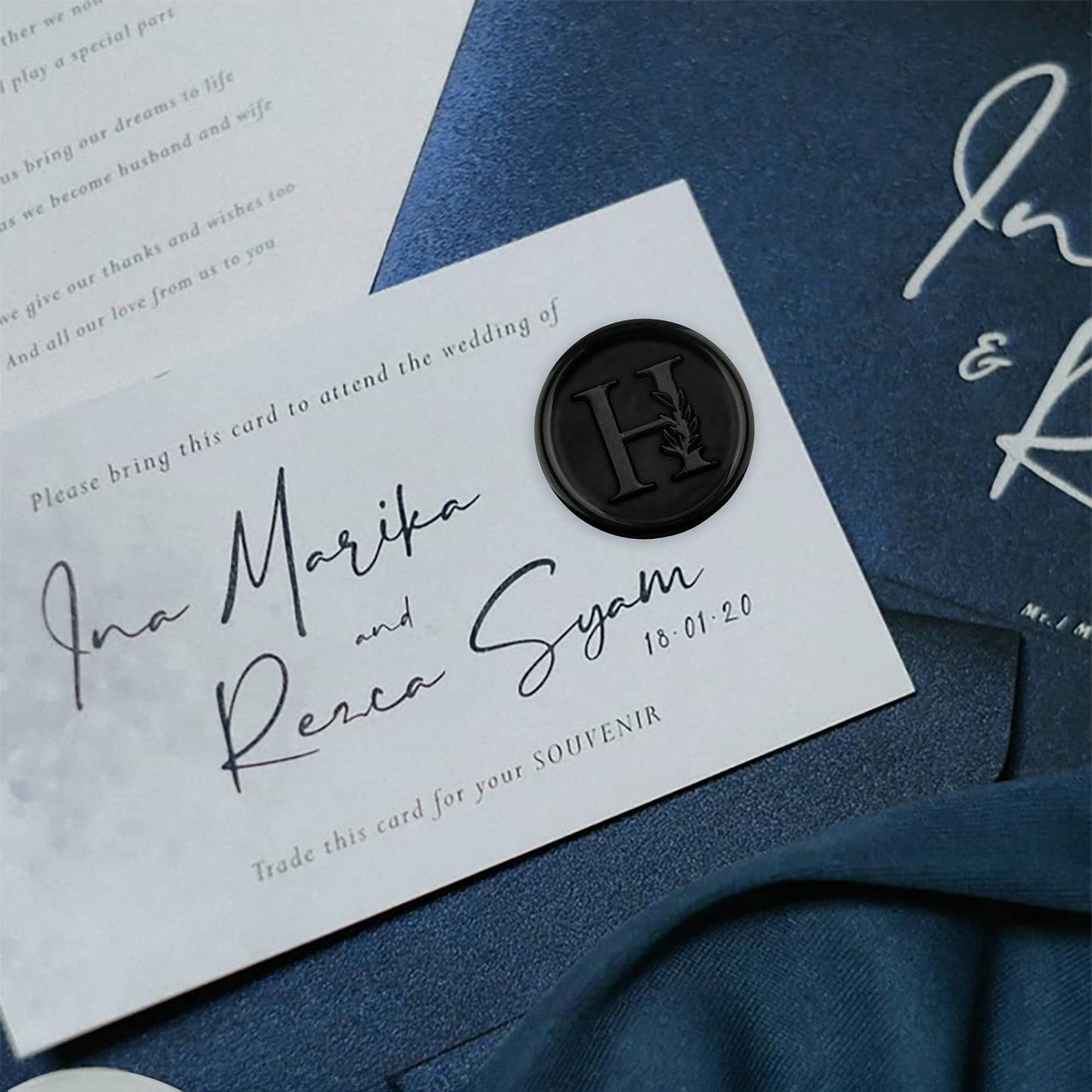 50Pcs Black Wax Seal Stickers Handmade Vintage Botanical Leaves Adhesive Letter Wax Stickers for Wedding Party Invitations, Envelope, Gift Wrap, Christmas(Initial N, Black)
