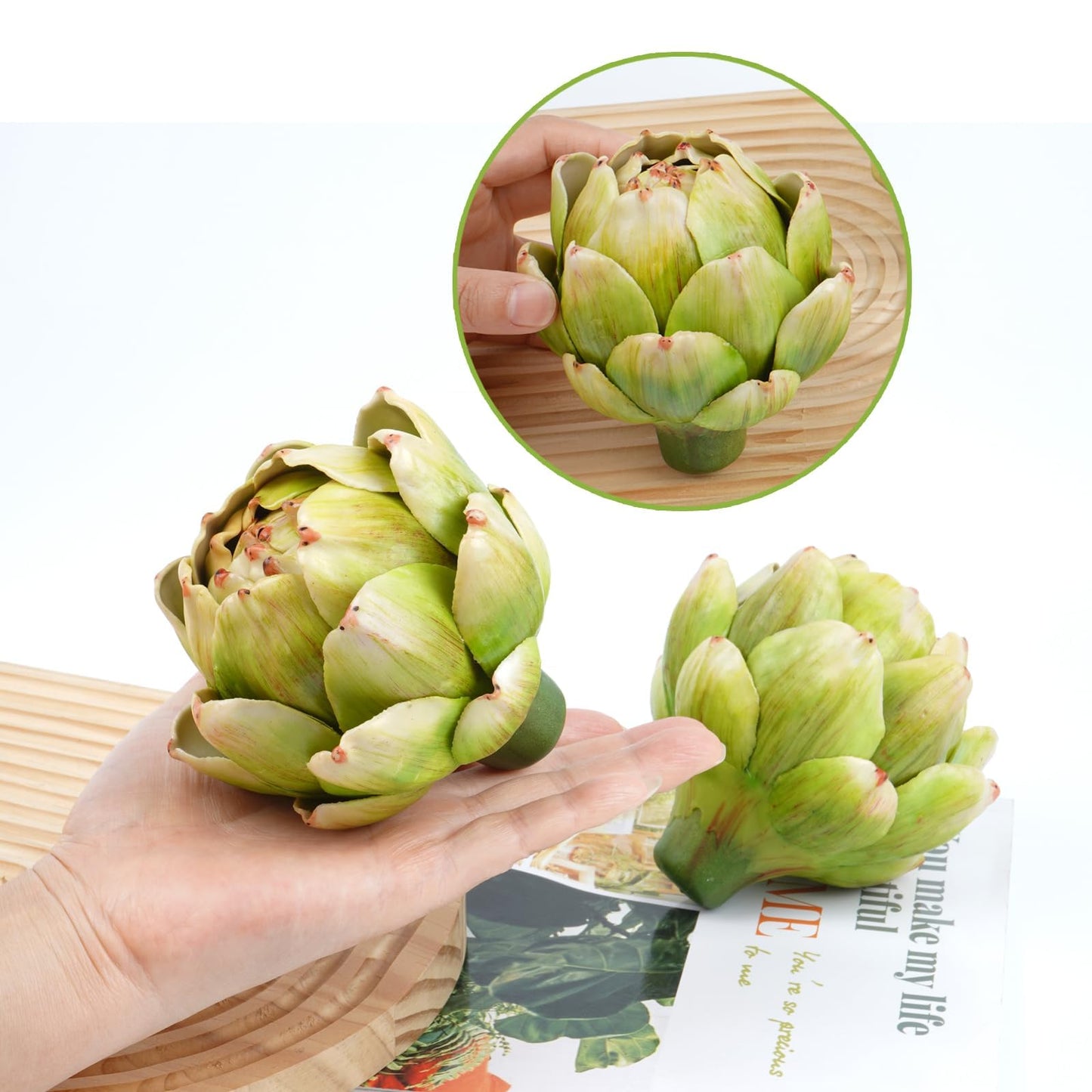 Notakia 6Pcs Green Large Faux Artichokes for Decoration Bowl Fillers Fake Fruit Artificial Artichokes that Look Real Realistic Fake Vegetable Decor for Home Kitchen Table Party Centerpiece