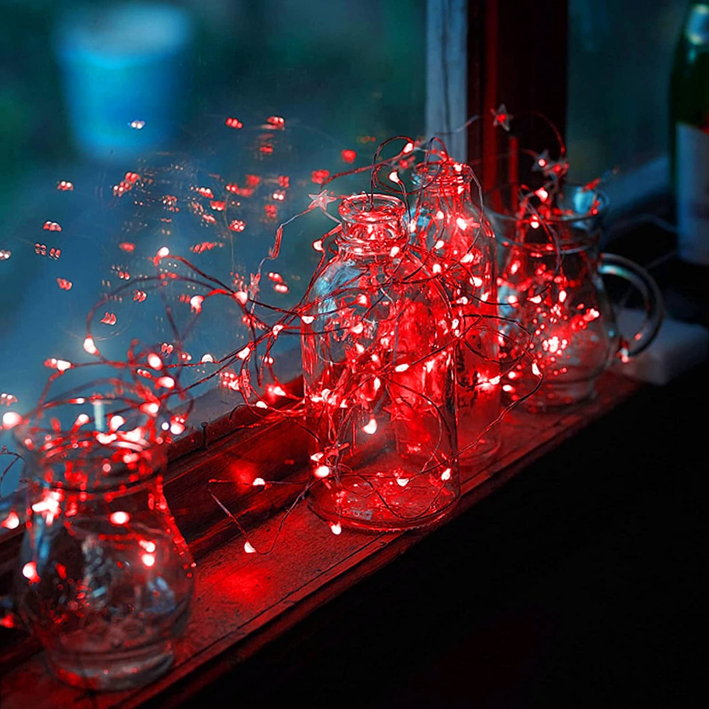RUICHEN Plug in Fairy String Lights with Switch, Waterproof 66 Ft 200 LED Copper Wire Firefly Lights for Christmas, Parties, Wedding, Ceiling, Craft, Vases, Red