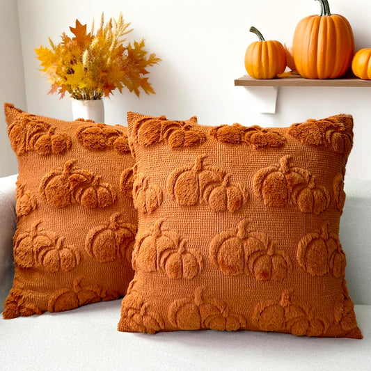 Booque Valley Fall Decorative Pillow Covers Set of 2 Soft Fluffy Faux Fur Wool Rust Pumpkin Throw Pillowcases for Autumn Halloween Farmhouse Home Decor, 20 x 20 inch, Terracotta