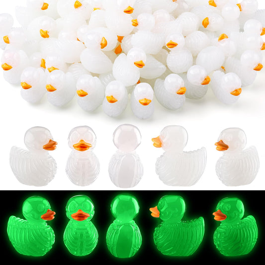 Quzzil 80 Pcs Summer Halloween Mini Cruise Duck Luminous Resin Spooky Tiny Skeleton Duck Figurines Glow in The Dark Decor for Party Favor Prank Game Dollhouse Aquarium Potted Miniature Landscape DIY