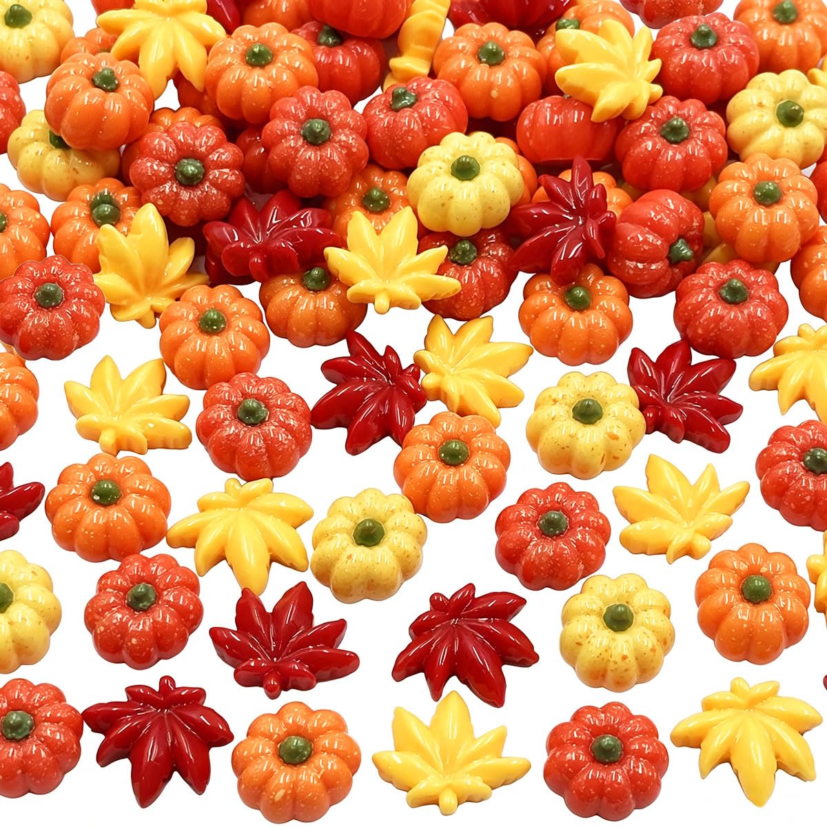 100Pcs Mini Pumpkins Maple Leaf Miniature Figurines, Tiny Resin Pumpkins Thanksgiving Leaves Ornaments Bulk for DIY Crafts Thanksgiving Halloween Fall Vase Filler Home Indoor Outdoor Party Decorations