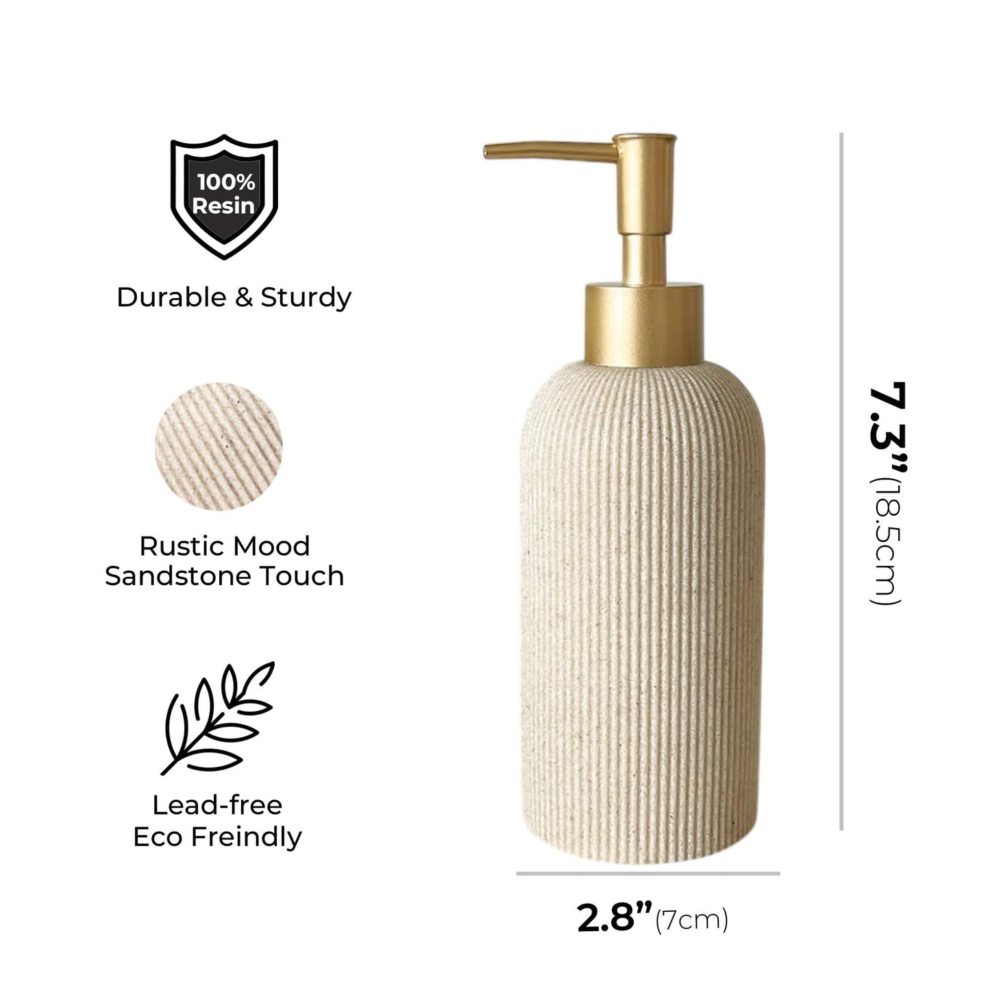 Sand Beige Hand Soap Dispenser with Matte Gold Pump, 7 oz