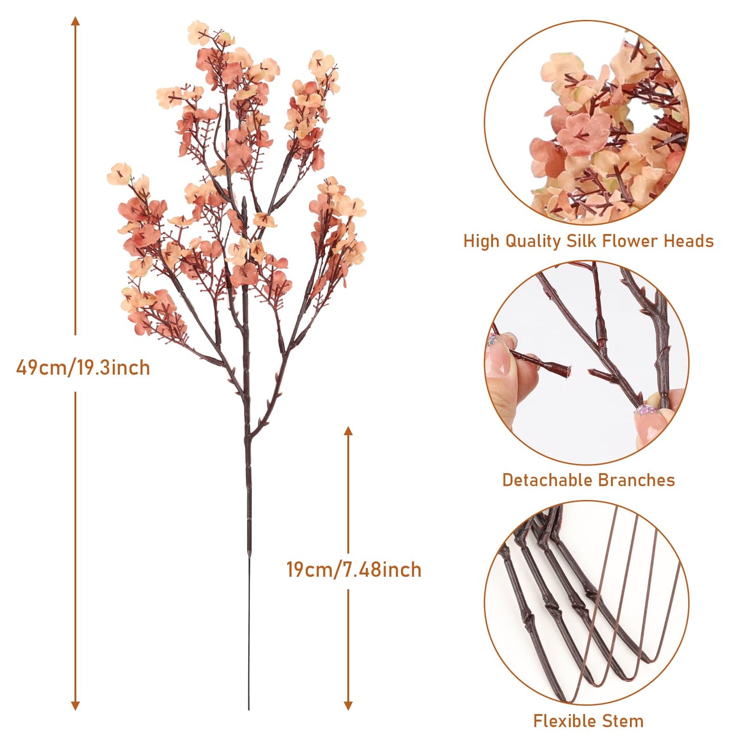 MACTING 24 PCS Babys Breath Artificial Flowers Bulk, UV Resistant Real Touch Gypsophila Faux Silk Flowers for Vase Wedding DIY Home Table Centerpiece Indoor Outdoor Fall Decorations,Light Brown