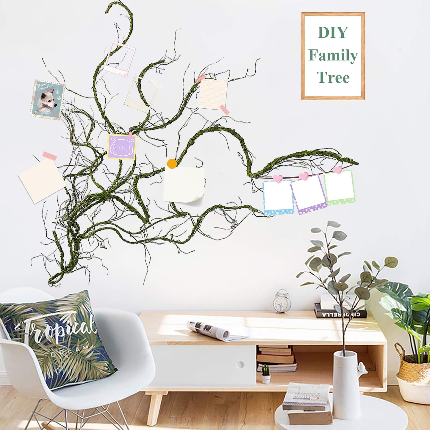 118inch Flexible Green Big Artificial Tree Branches Fake Tree Trunk Garland Rattan Wreath Cherry Blossom Grape Vines Floral for Wall Arch Hanging Reptile Cages Jungle Party Halloween Decoration