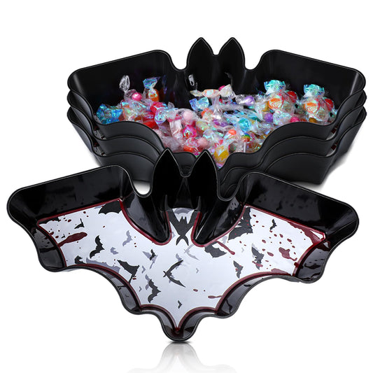 Dandat 4 Pcs Halloween Candy Bowl Plastic Halloween Serving Tray Dishes Creepy Plastic Platter with Spooky Bloodstain for Party Supply(Bat Shape)