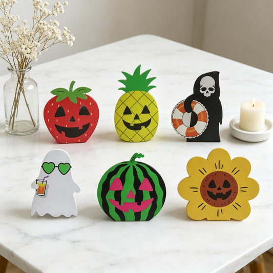 Summerween Decorations,Summerween Wooden Tiered Tray Decor for Summerween Party Decorations Summer Halloween Ghost Home School Office Party Supplies 2MK-HSW