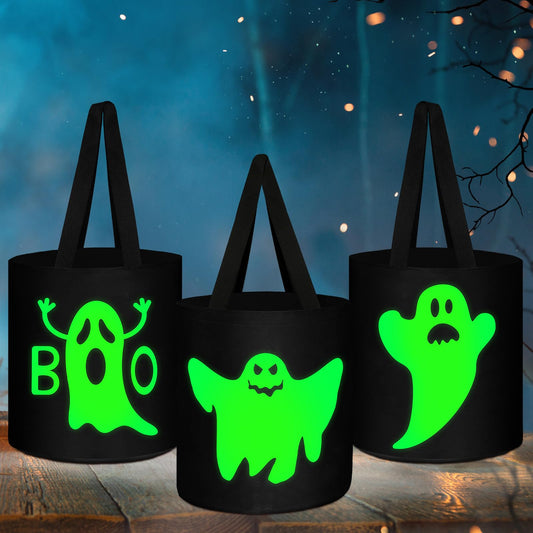 Hosuly 3 Pcs Halloween Buckets Glow in The Dark Candy Trick or Treat Bags Multipurpose Reusable Goody Light up Buckets for Kids Halloween Supplies Favors(Novel Style)