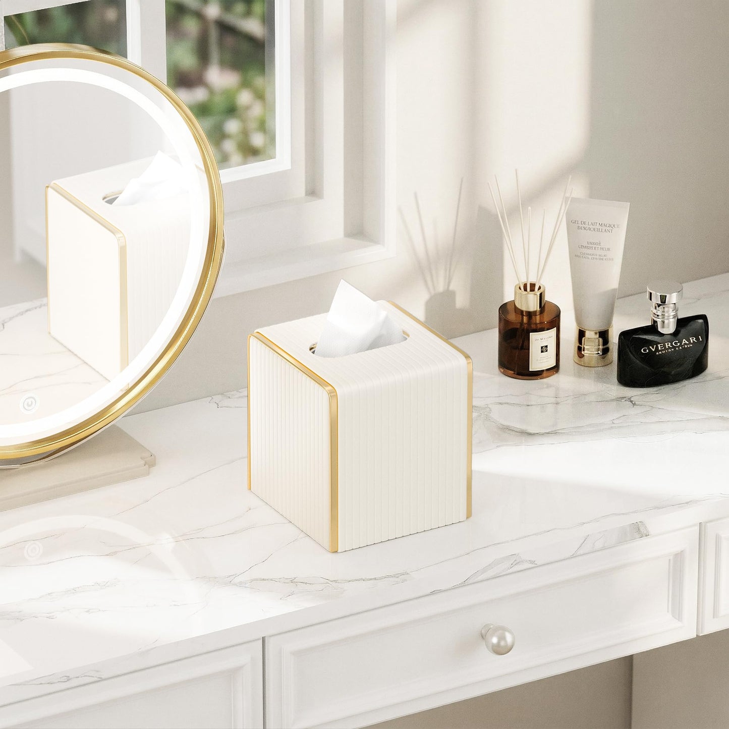 White PU Leather Tissue Box Cover Square