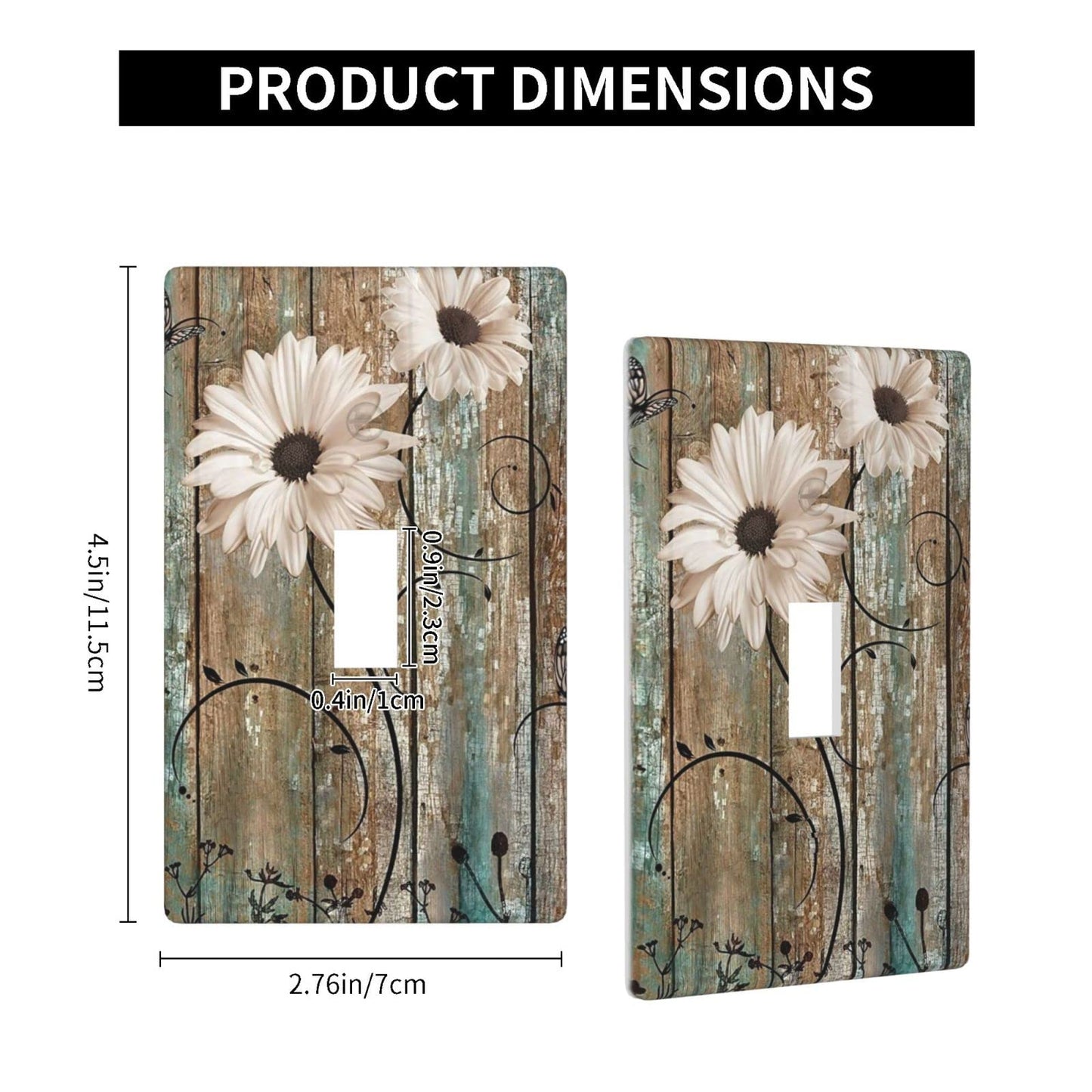 Rustic Daisy Flower Decorative Light Switch Cover Single Switch Plate Toggle Wall Plate 1 Gang Switch Cover Plate for Bathroom Kitchen, 4.50 x 2.76 Inch