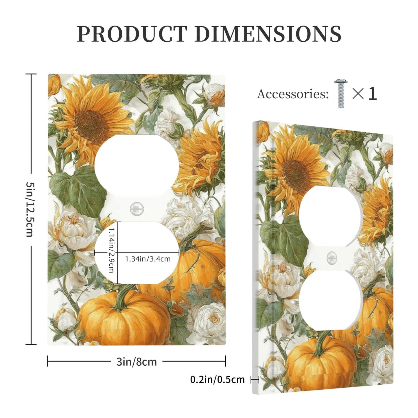 Nadoabtm Outlet Covers Sunflowers Pumpkins And White Roses 1 Gang Duplex Electrical Socket Cover Decorative Switch Plate Covers Light Switch Cover Plate for Bedroom Decor
