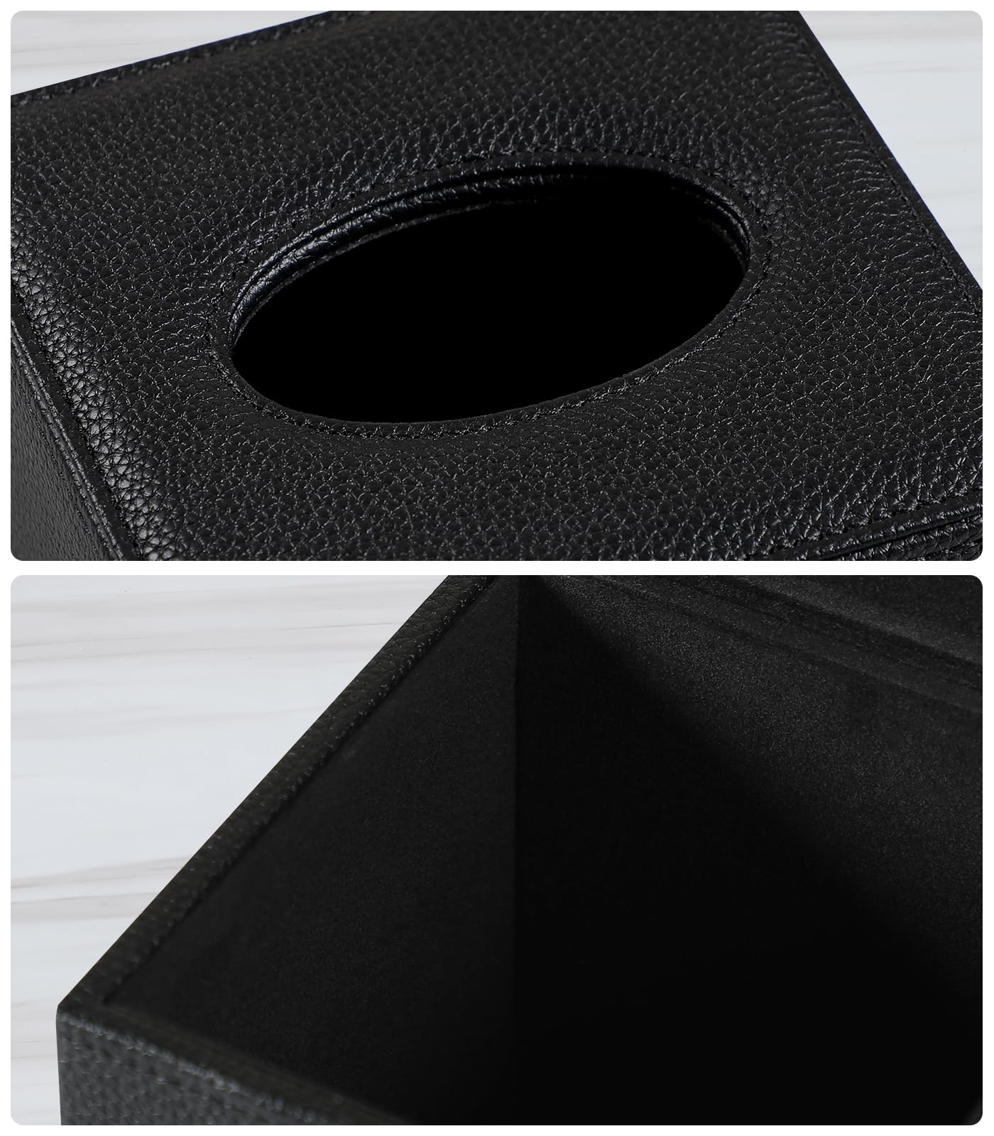 JLAMBOM PU Leather Tissue Box Cover Square Tissue Box Holder with Magnetic Closure, Decorative Tissue Holder for Bathroom Bedroom Office (Black)