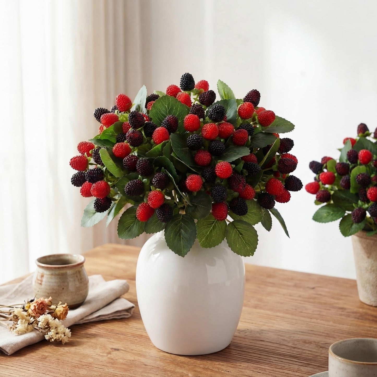Hoteam 5 Pcs Artificial Raspberries Stems 11'' Fake Redberry Branches Faux Fruit Black Berry Picks for Home Kitchen Decor Floral Arrangements and Holiday Table Centerpieces (Red with Black)
