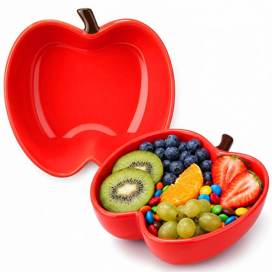 Jinei 2 Pcs Red Apple Shaped Ceramic Bowl Set Cute Snack & Fruit Bowls Back to School End of Year Teacher Appreciation Gift Serving Dish for Dorm Kitchen Counter Party Table Decoration