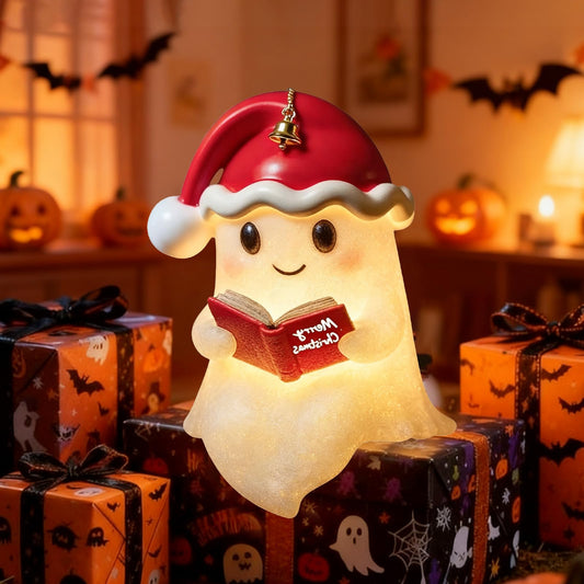 YYPLIAN 3D Resin Halloween Ghost Night Light, Ghost Warm Lighted Indoor Figurine Lamps for Bedroom Study Room Funny Christmas Indoor LED Nightlight (Xmas Ghost Light, 8")