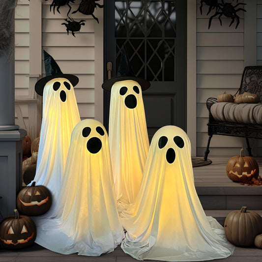 Justforjoyful 4 Packs Halloween Ghost Decor Light Up Ghost Kit Outdoor Indoor Spooky Halloween Party Decorations with Easy Assembly