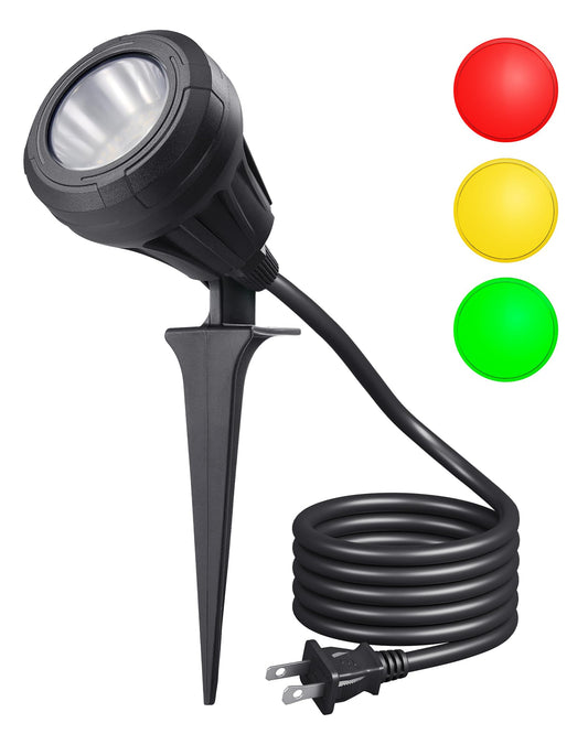 DEWENWILS 120V LED Outdoor Spotlight, 3 Extra Lenses (Red Green Yellow), 5.5W 5000K Plug in Spotlight, Waterproof Landscape Light for Yard, Tree Flag, Holiday, 5FT Extension Cord, UL Listed