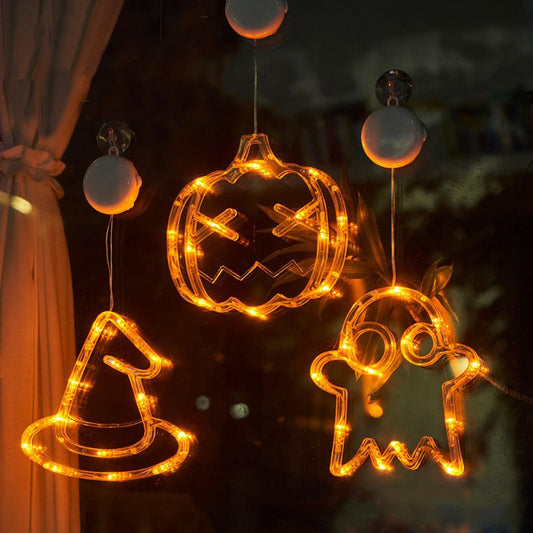 Halloween Decoration Lights-3Pcs Window Decor Lamp Set with Suction Cup, Orange Ghost,Hat,Pumpkin, Cute Holiday Decor for Indoor Outdoor Home Party Gift