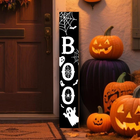 Halloween Welcome Sign for Front Porch, Boo Porch Sign for Front Door Decorations, Farmhouse Hanging Wall Sign for Halloween Outside Yard Wall Decorations 47.2" H (Black)