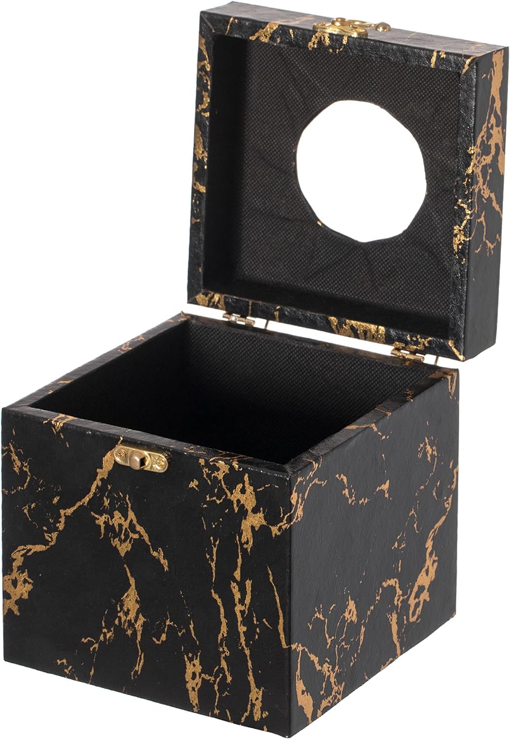 UPPER DECOR Black and Gold Marble Tissue Box Cover for Kleenex Box, Modern Elegant Tissue Box Holder with Lock for Bathroom, Bedroom, and Living Room, Square Shape Toilet Tissue Holder Organizer