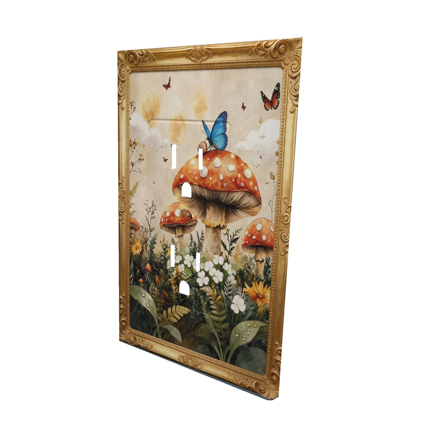 FJSXYDW Vintage Mushroom Butterfly Duplex Outlet Cover Plate
