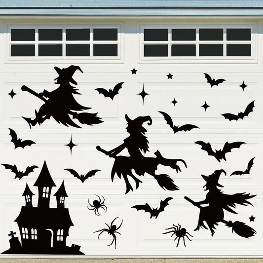JarThenaAMCS 31Pcs Halloween Garage Decoration Magnet Stickers Black Witch Bat Spider Castle Star Refrigerator Decals for Party Home Door Car Dishwasher Decor