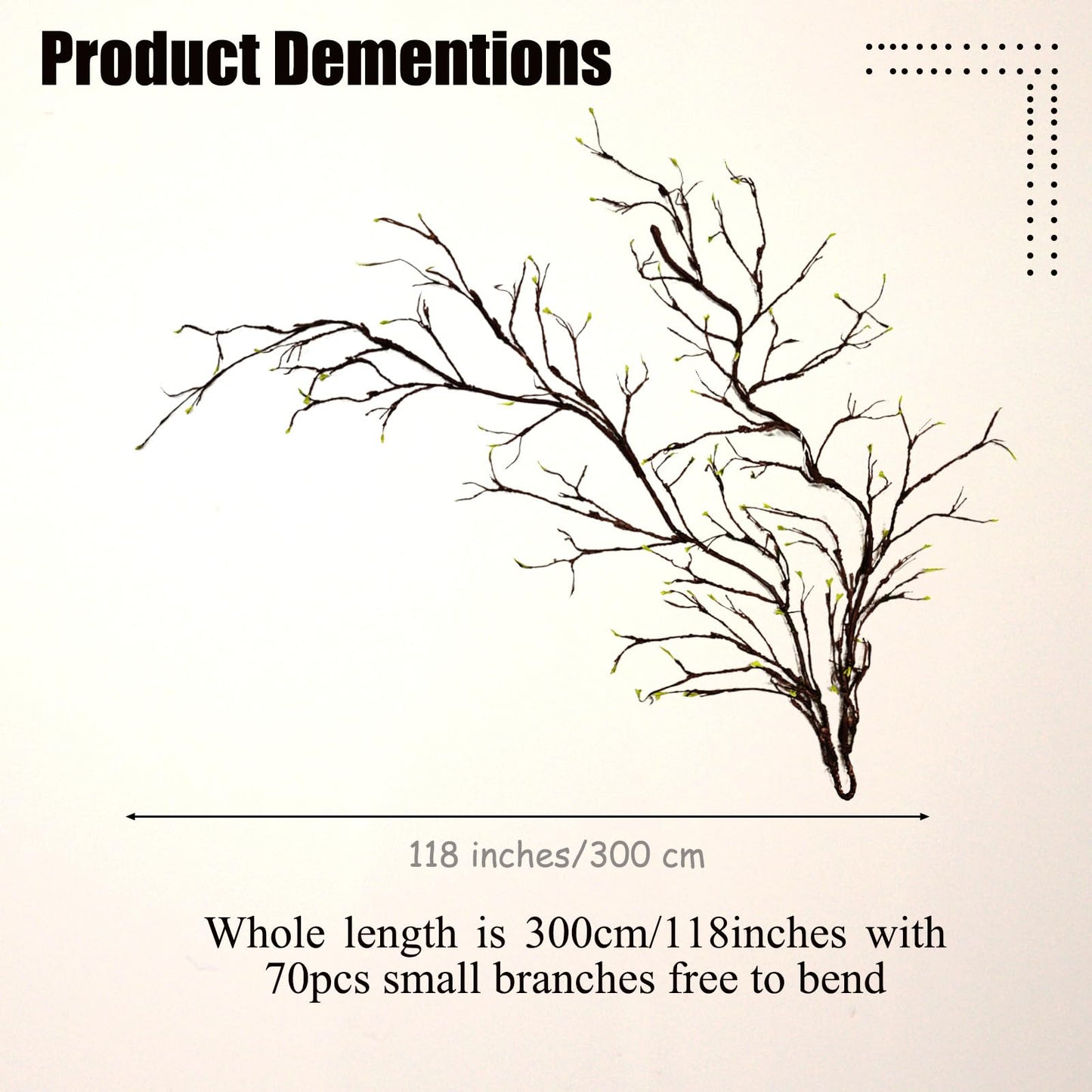 118 Inches Artificial Fake Tree Branches for Decoration, Malleable Floral Tree Branches with Sprout, Twigs Vines Ivy Rattan Grapevines Wall Fake Hanging Plants, Arch Jungle for Home Wedding
