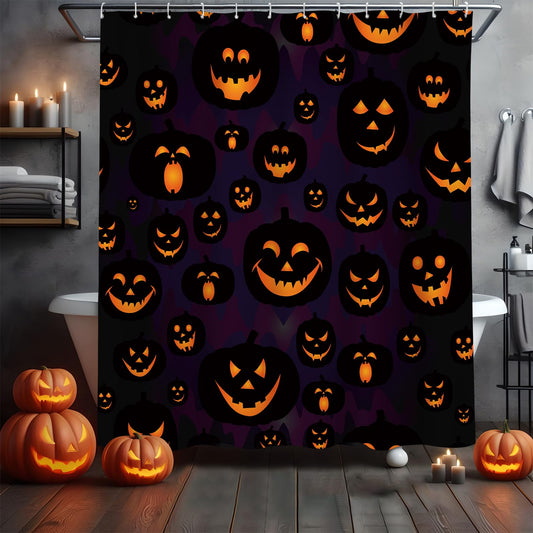 MEHOFOND Halloween Pumpkin Shower Curtain - Evil Purple Fall Bathroom Decor - Washable Durable Fabric 72x72 Inch