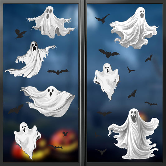 Halloween Large Ghosts Window Clings Halloween Window Stickers Black Bats Window Decals Home Classroom Office Party Decoration