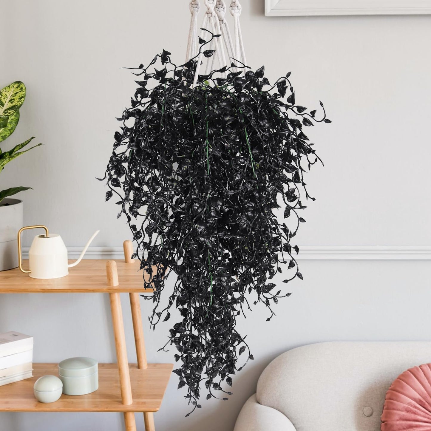 RECUTMS Black Artificial Hanging Plants 4PCS 33in Fake Wall Plant Faux Eucalyptus Leaves Ivy Swag UV Resistant Hang Plastic Greenery Indoor Outdoor Wedding Halloween Porch Garden Home Patio Decor