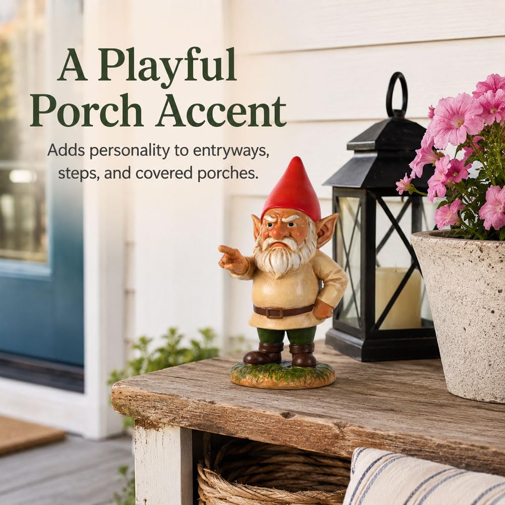 QIANLING 6.3" Garden Gnomes Outdoor, Angry Garden Gnome Statue, Funny Resin Gnome Garden Decor, Garden Gnomes for Yard Lawn Patio Porch Flower Bed Decor, Red Hat Gnome Gift for Garden Lovers