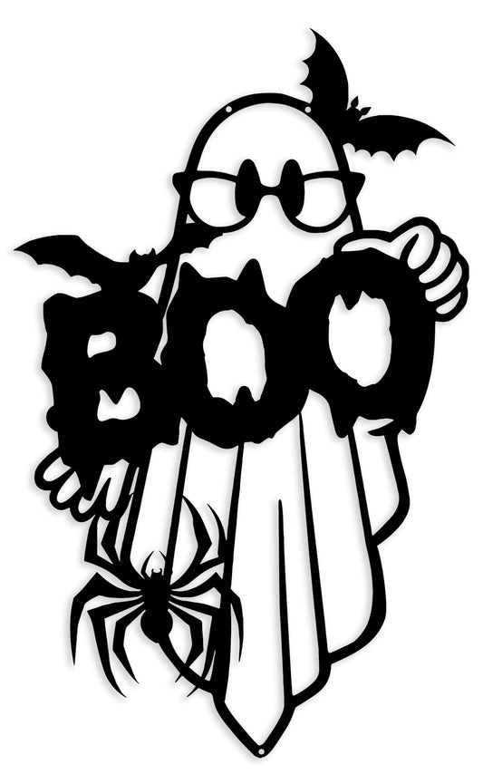 RESACO Cute Ghost Wall Art Halloween Metal Wall Decor Halloween Decorations for Front Door Wall Decorations for Bathroom Living Room Indoor Outdoor (10.6IN X 16.9IN Black)